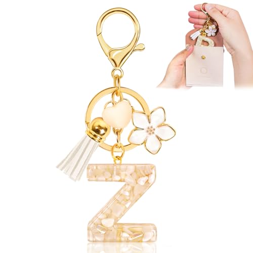 Fengguock Schlüsselanhänger Schlüssel Buchstabe Anhänger Schlüsselanhänger mit Anfangsbuchstaben Herzförmig Mädchen Keychain mit Blume Geschenk für Mädchen-Z von Fengguock