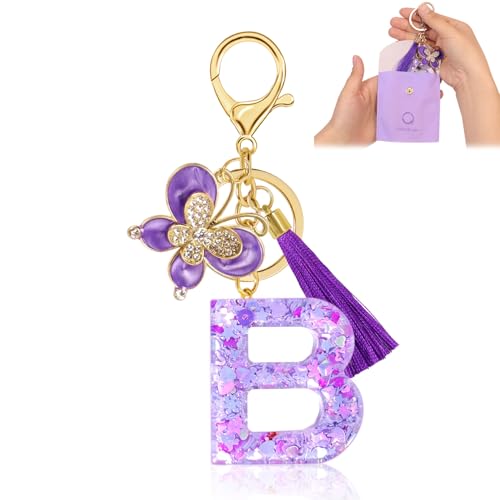 Fengguock Schlüsselanhänger Schlüssel Buchstabe Anhänger Schlüsselanhänger mit Anfangsbuchstaben Mädchen Keychain mit Schmetterling Geschenk für Mädchen Lila-B von Fengguock