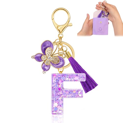 Fengguock Schlüsselanhänger Schlüssel Buchstabe Anhänger Schlüsselanhänger mit Anfangsbuchstaben Mädchen Keychain mit Schmetterling Geschenk für Mädchen Lila-F von Fengguock
