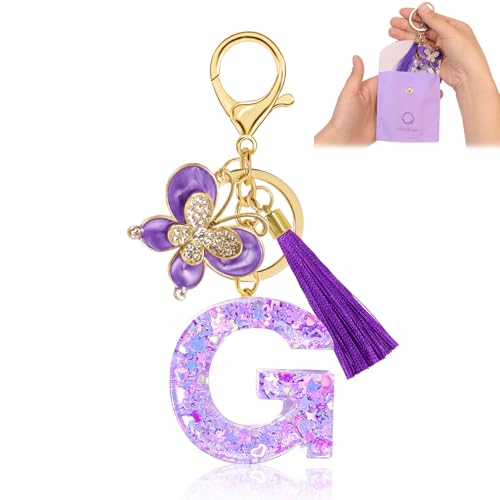 Fengguock Schlüsselanhänger Schlüssel Buchstabe Anhänger Schlüsselanhänger mit Anfangsbuchstaben Mädchen Keychain mit Schmetterling Geschenk für Mädchen Lila-G von Fengguock