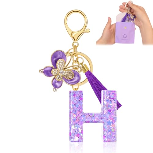 Fengguock Schlüsselanhänger Schlüssel Buchstabe Anhänger Schlüsselanhänger mit Anfangsbuchstaben Mädchen Keychain mit Schmetterling Geschenk für Mädchen Lila-H von Fengguock