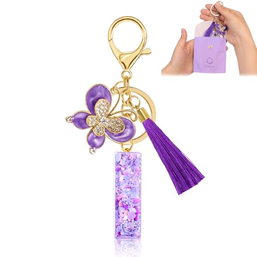 Fengguock Schlüsselanhänger Schlüssel Buchstabe Anhänger Schlüsselanhänger mit Anfangsbuchstaben Mädchen Keychain mit Schmetterling Geschenk für Mädchen Lila-I von Fengguock