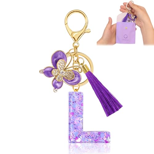 Fengguock Schlüsselanhänger Schlüssel Buchstabe Anhänger Schlüsselanhänger mit Anfangsbuchstaben Mädchen Keychain mit Schmetterling Geschenk für Mädchen Lila-L von Fengguock