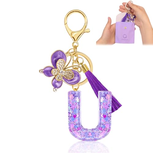 Fengguock Schlüsselanhänger Schlüssel Buchstabe Anhänger Schlüsselanhänger mit Anfangsbuchstaben Mädchen Keychain mit Schmetterling Geschenk für Mädchen Lila-U von Fengguock