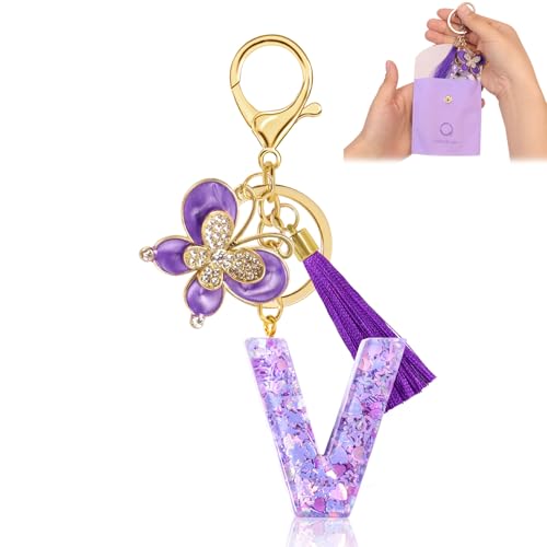 Fengguock Schlüsselanhänger Schlüssel Buchstabe Anhänger Schlüsselanhänger mit Anfangsbuchstaben Mädchen Keychain mit Schmetterling Geschenk für Mädchen Lila-V Fengguock Schlüsselanhänger Schlüssel Buchstabe Anhänger Schlüsselanhänger mit Anfangsbuchstaben Mädchen Keychain mit Schmetterling Geschenk für Mädchen Lila-V von Fengguock