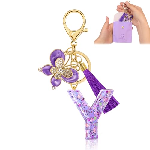 Fengguock Schlüsselanhänger Schlüssel Buchstabe Anhänger Schlüsselanhänger mit Anfangsbuchstaben Mädchen Keychain mit Schmetterling Geschenk für Mädchen Lila-Y von Fengguock