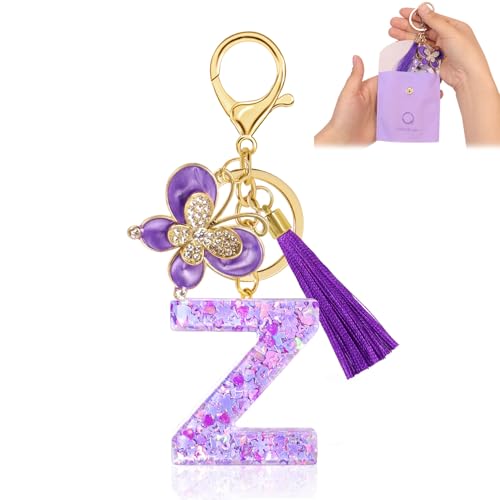 Fengguock Schlüsselanhänger Schlüssel Buchstabe Anhänger Schlüsselanhänger mit Anfangsbuchstaben Mädchen Keychain mit Schmetterling Geschenk für Mädchen Lila-Z von Fengguock