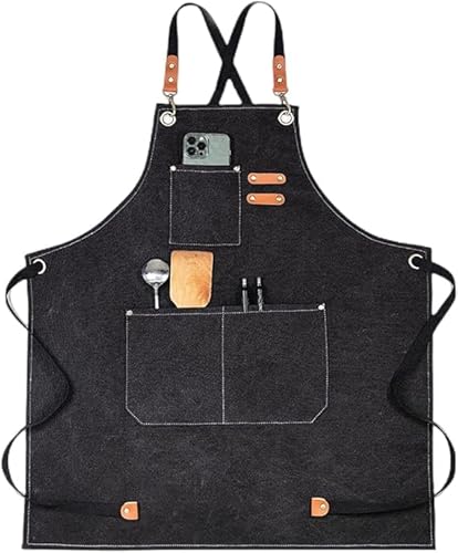 Fenglin-joy Cooking Apron,BBQ Apron for Men Practical Work Apron Einstellbare Gurt Chef Schürze mit Taschen für Home Kitchen Kaffee Garten Handwerk Werkstatt von Fenglin-joy