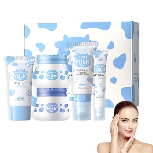 Fengyang® 5Pcs Milch Gesichtspflege Set, Beauty Geschenksets, Feuchtigkeitscreme Gesicht Damen, Teenager Mädchen Geschenke Feuchtigkeit Hautpflegesets Kits von Fengyang