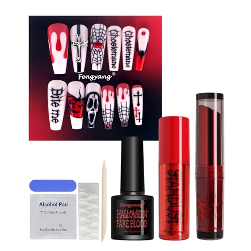 Fengyang® Halloween-Party-Make-up-Set, Gesichts-Make-up-Set, Lippenstift, Französische Nagelverlängerung, Zweifarbiger Lidschatten, Kunstblut-Set, für Karneval, Halloween (B) von Fengyang