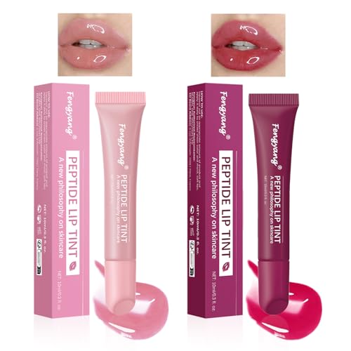 Fengyang® Peptid Getönter Lippenstift, Plumping Peptide Lip Gloss, Voluminöser Lippen Balsam, Glänzender Aufpolsternder Lipgloss, Nourishing Lip Care Long Lasting für Frauen Mädchen（2Pcs） von Fengyang