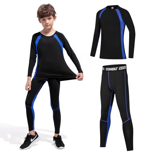 Fengzio Thermounterwäsche Kinder Fußball Funktionswäsche Skiunterwäsche Unterwäsch Warme für Kinder Atmungsaktiv Sportunterwäsche Jungen Thermounterhemd Thermounterhose Set für Training Ski Radsport von Fengzio