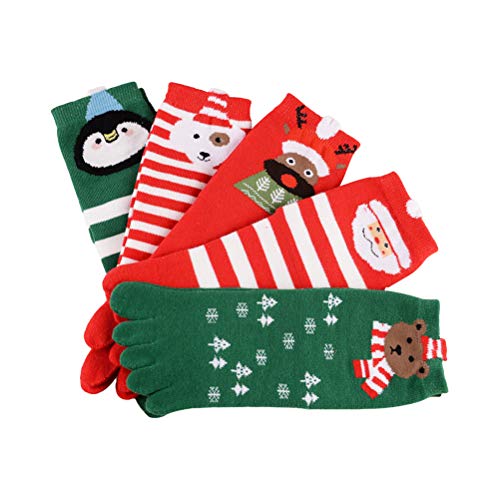 Fenical 1 Pairs kinder Finger Socken Rot und Grün Weihnachtsmann Frühling Herbst Winter Zehensocken Paare Tragen Cartoon Festival Zehensocken für 7-12Y (Mischfarbe) von Fenical