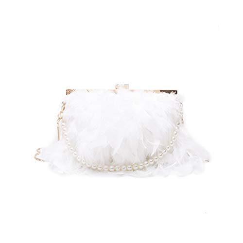 Fenical Abendtasche mit Perlenriemen Kette Clutch Bags Feder Umhängetasche für Frauen Mädchen Damen (weiß) von Fenical