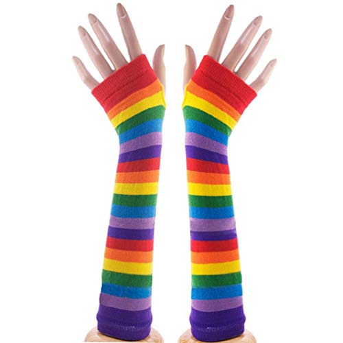 Fenical Bunter Regenbogen Streifen Arm Wärmer Fingerlose Fingerlose Strickhandschuhe für Mädchen Damen Frauen von Fenical