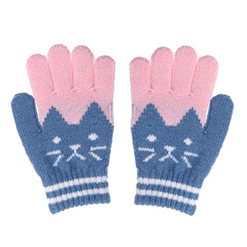 Fenical Kinder Gestrickte Handschuhe Winter Warm Strickhandschuhe Wolle Fäustling Geschenk (Blau) von Fenical