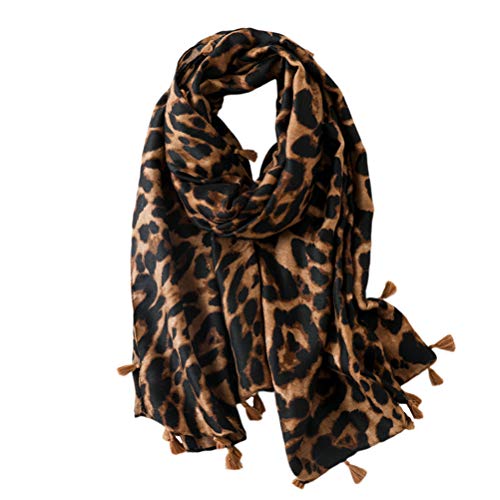 Fenical Leopard Schal Frauen Animal Print Schal Langer Schal Baumwolle Schal Schal Geschenk Schal Leopard Print Schal, Kaffee von Fenical