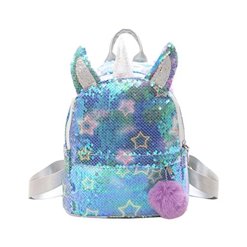 Fenical Rucksack Pailletten Einhorn Schultasche niedlich Glitter Bookbag flippy Reise Daypacks für Frauen Kinder Mädchen - blau von Fenical