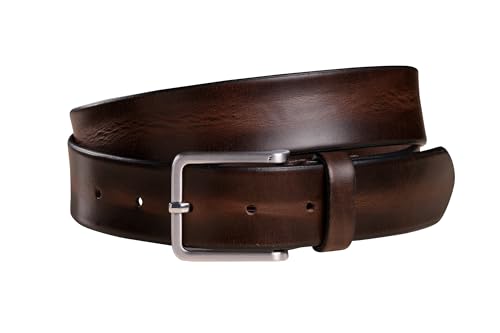 FENIX Gürtel Herren, verstellbarer Ledergürtel Modena Burnt Cognac Größe 100 cm, Fein Gebürstete Silberschließe, 35 mm breit, Gürtel aus Vollrindleder von Fenix Fashion