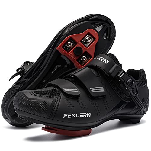 Fenlern Fahrradschuhe Herren Damen Rennrad Fahrrad Schuhe Unisex Atmungsaktiv Harte Sohle Radsportschuhe Reflektierende Streifen für Nachtfahrten (Schwarz, 46) von Fenlern