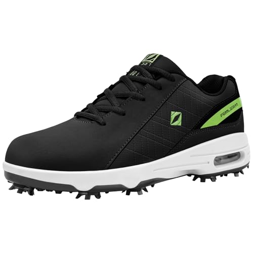 Fenlern Herren Golfschuhe Anti-Rutsch-Leichte Outdoor Golfschuh mit Spikes für Männer Golf Training (Schwarz Grün, 40) von Fenlern