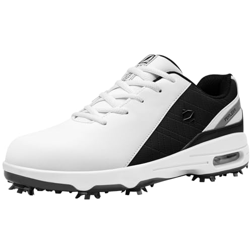 Fenlern Herren Golfschuhe Anti-Rutsch-Leichte Outdoor Golfschuh mit Spikes für Männer Golf Training (Schwarz Weiß, 44) von Fenlern
