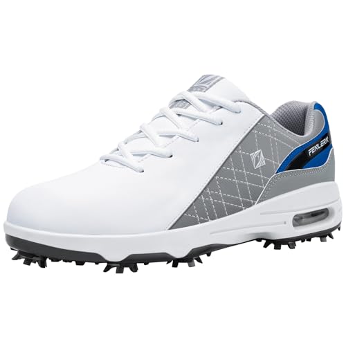 Fenlern Herren Golfschuhe Anti-Rutsch-Leichte Outdoor Golfschuh mit Spikes für Männer Golf Training (Weiß Blau, 48) von Fenlern