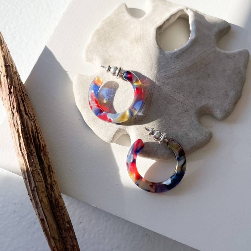 Ultra Mini 24 Mm Creolen in Glasmalerei Bunte Stained Glass Fenster Kunst Hoop Ohrringe Cellulose Acetate 925 Silber Beiträge von FennaAndFei