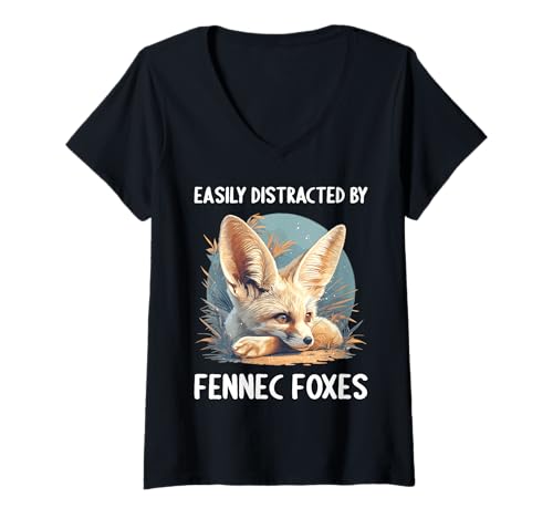Damen Fennec Fox Fenneks Fennek T-Shirt mit V-Ausschnitt Damen Fennec Fox Fenneks Fennek T-Shirt mit V-Ausschnitt von Fenneks Fennek Tier Shop