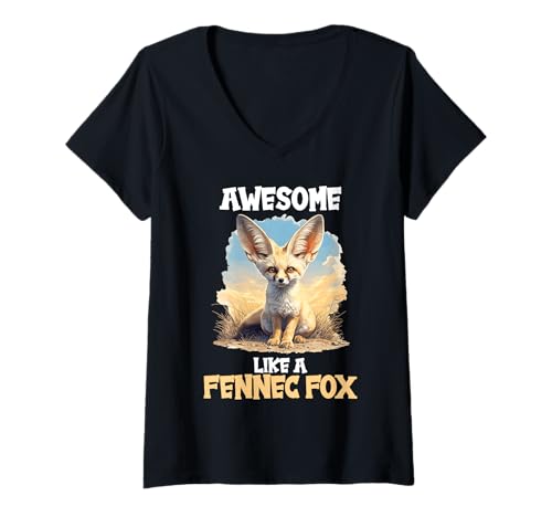 Damen Fennec Fox Fenneks Fennek T-Shirt mit V-Ausschnitt Damen Fennec Fox Fenneks Fennek T-Shirt mit V-Ausschnitt von Fenneks Fennek Tier Shop