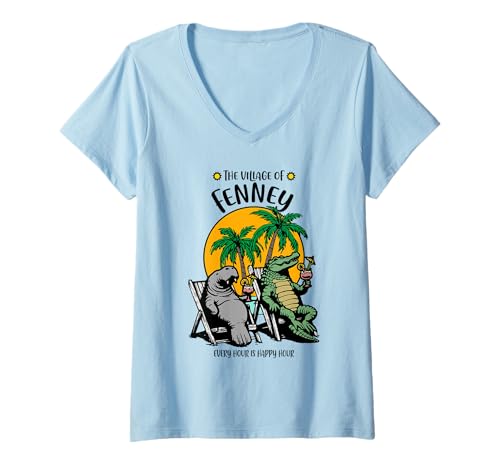 Damen The Village of Fenney TV Seekuh Alligator-Design T-Shirt mit V-Ausschnitt Damen The Village of Fenney TV Seekuh Alligator-Design T-Shirt mit V-Ausschnitt von Fenney TV FL USA Designs and Souvenirs