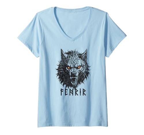 Damen Fenrir Wolf von Odin altnordische Mythologie Wikinger Keltischer Fenris T-Shirt mit V-Ausschnitt Damen Fenrir Wolf von Odin altnordische Mythologie Wikinger Keltischer Fenris T-Shirt mit V-Ausschnitt von Fenrir Wolf Of Odin Old Norse Mythology Viking Men