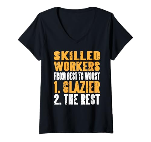 Damen Witzige Handwerker Rangfolge Glaser Humor Spruch T-Shirt mit V-Ausschnitt Damen Witzige Handwerker Rangfolge Glaser Humor Spruch T-Shirt mit V-Ausschnitt von Fensterprofis mit Humor technischem Stolz