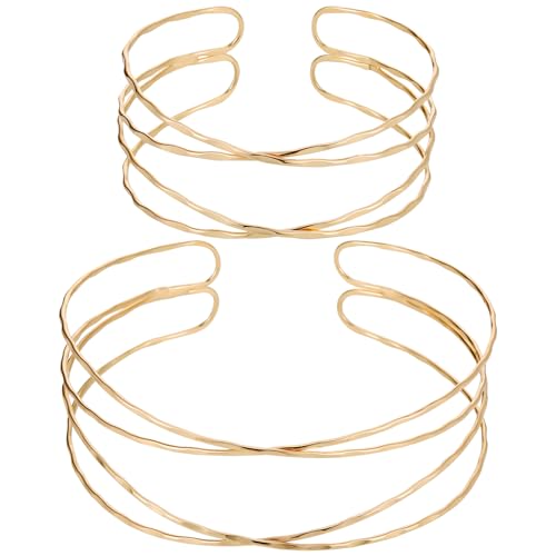 Fentar Oberarmreif Gold und Halskette Gold, Mehrschichtig Armreif Gold, Mode Goldene Armbänder Schmuck Set Gold, Arm Cuff, Biegsame Halskette, Größe Einstellbar Oberarmreif für Mädchen Frauen von Fentar