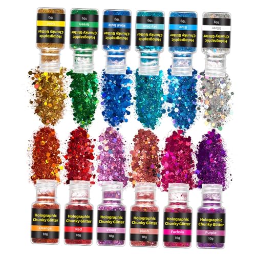 Fenteer (12 Flaschen) Nagelglitzer, Pailletten, funkelnde Effekt-Anhänger, Konfetti, 3D-Glitzer, glänzende, holografische Nagelkunst für Mädchen, Dunkle Farben von Fenteer