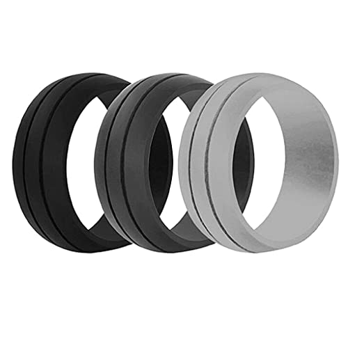 Fenteer 3 Pcs 2,7mm Breite Flexible Gummi Silikagel Fingerring Band Schwarz Grau, Größe 12 von Fenteer