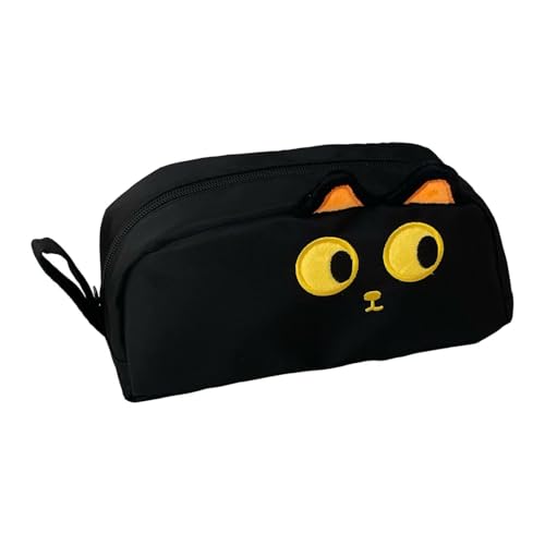 Fenteer Bleistiftkoffer Bleistiftbeutel tragbarer Stiftbeutel Einfacher multifunktionales Reißverschluss Schließung Robustes Make -up -Tasche für, Schwarze Katze von Fenteer