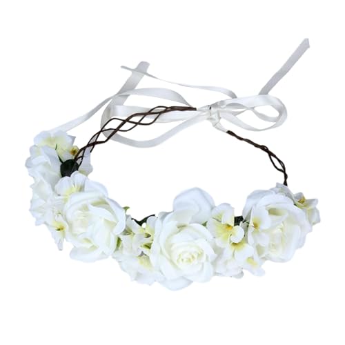 Fenteer Blumenkrone Blumen-Frauen-Mädchen-Stirnband-Blumen-Kopfschmuck-Braut-Halo-Foto-Requisite-Hochzeitsfest-Festival-Stirnband, Beige von Fenteer