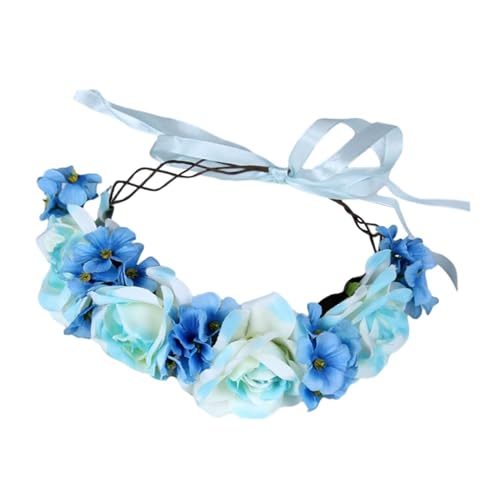 Fenteer Blumenkrone Blumen-Frauen-Mädchen-Stirnband-Blumen-Kopfschmuck-Braut-Halo-Foto-Requisite-Hochzeitsfest-Festival-Stirnband, Blau von Fenteer