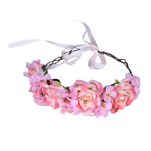 Fenteer Blumenkrone Blumen-Frauen-Mädchen-Stirnband-Blumen-Kopfschmuck-Braut-Halo-Foto-Requisite-Hochzeitsfest-Festival-Stirnband, ROSA von Fenteer