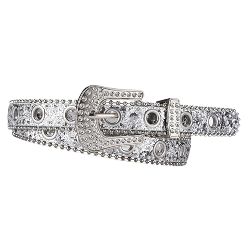 Fenteer Damen Gürtel aus PU- mit Strasssteinen und Bling-Nieten, Western-Cowgirl-Taillengürtel,Weiß, 2.4cm von Fenteer