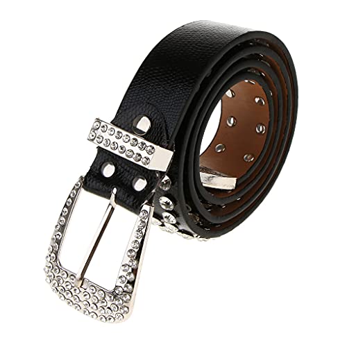 Fenteer Damen Gürtel mit Strasssteine Jeansgürtel Nietengürtel Ledergürtel 3,5 cm breit Belt, Schwarz, 3,5 cm von Fenteer