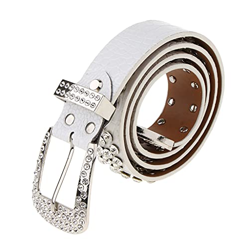 Damen Gürtel mit Glitzer Strasssteine Jeansgürtel Nietengürtel Ledergürtel 3,5 cm breit Belt - Weiß, 3,5 cm von Fenteer