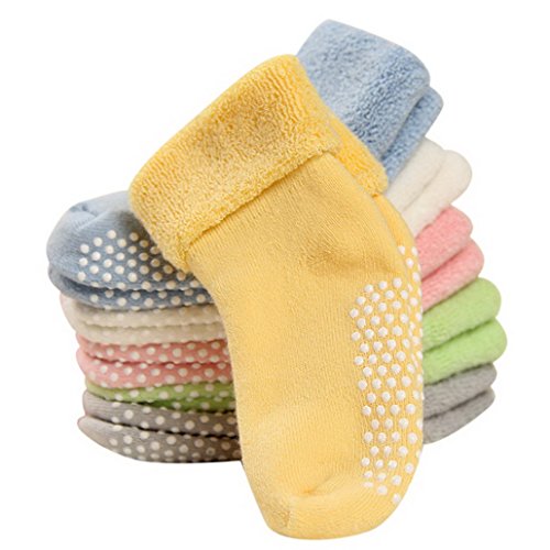 FEOYA- 1-3 Jahre Baumwolle Babysocken Dick Warm Babysöckchen Herbst Winter Kindersocken Gepunkte Kinder Socken Set 6 Paar Verschidene Farben von Feoya