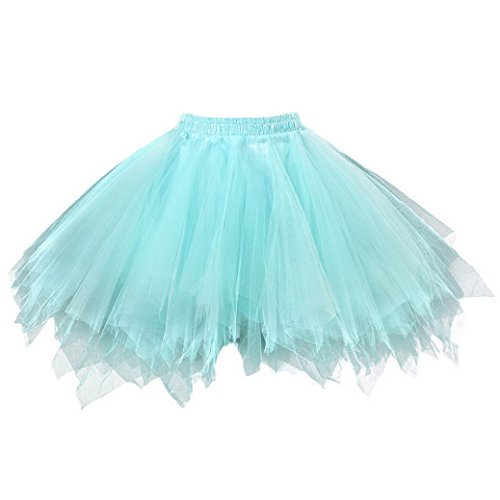 FEOYA Damen Tütü Rock Mini Tutu Tanzen Tüllrock Unregelmäßig Ballettrock A-Linie Unterrock Festlich Faltenrock Größe XL - Blau von FEOYA