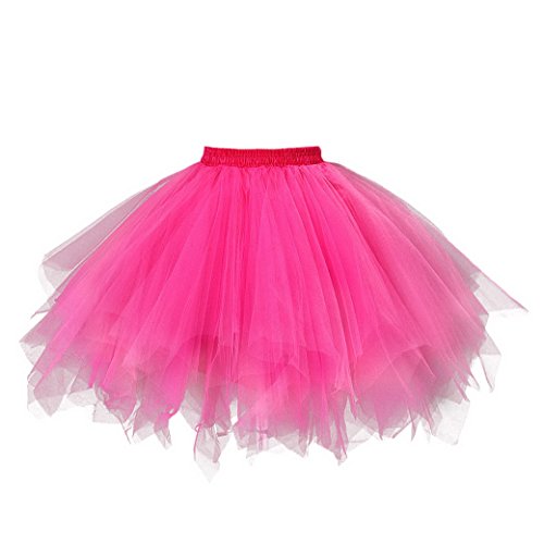 FEOYA Damen Tütü Rock Mini Tutu Tanzen Tüllrock Unregelmäßig Ballettrock A-Linie Unterrock Festlich Faltenrock Größe XL - Rosa rot von FEOYA