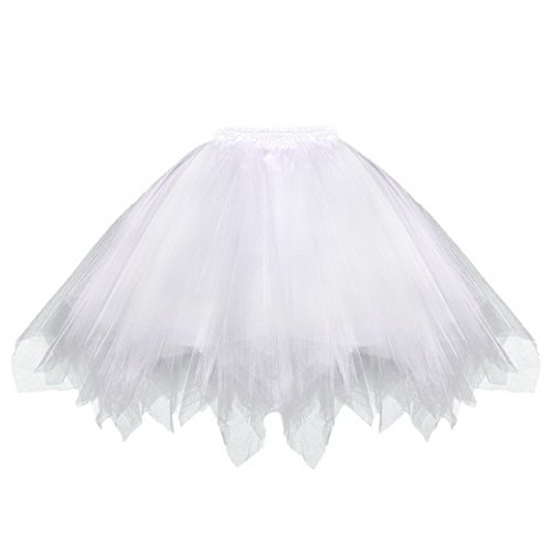 FEOYA Damen Tütü Rock Mini Tutu Tanzen Tüllrock Unregelmäßig Ballettrock A-Linie Unterrock Festlich Faltenrock Größe XL - Weiß von FEOYA