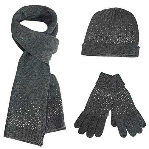 FEOYA Damen 3 teiliges Winter Set mit Strickmütze Schal Handschuhe Verdickt Gestrickt Beanie Kappe Hut von FEOYA