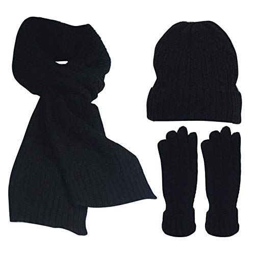 FEOYA Damen Schal Mütze Handschuh Set Warme Winter Set Gestrickt Beanie Kappe Lange Strickschal von FEOYA