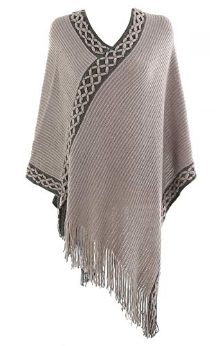 FEOYA Damen Schal Poncho Kaschmir Quaste Cape Klassische Tuch Strick Pullover Einfarbiges Sweatshirt von FEOYA